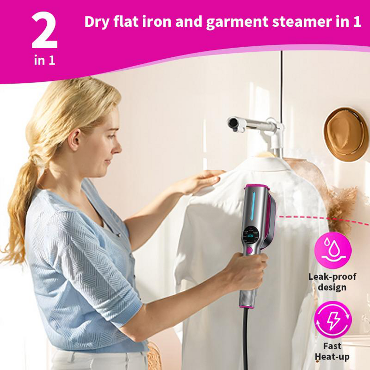 Mr.Smile™ 2-in-1 Steamer & Iron - Portable, Fast Heat-up, Travel Size